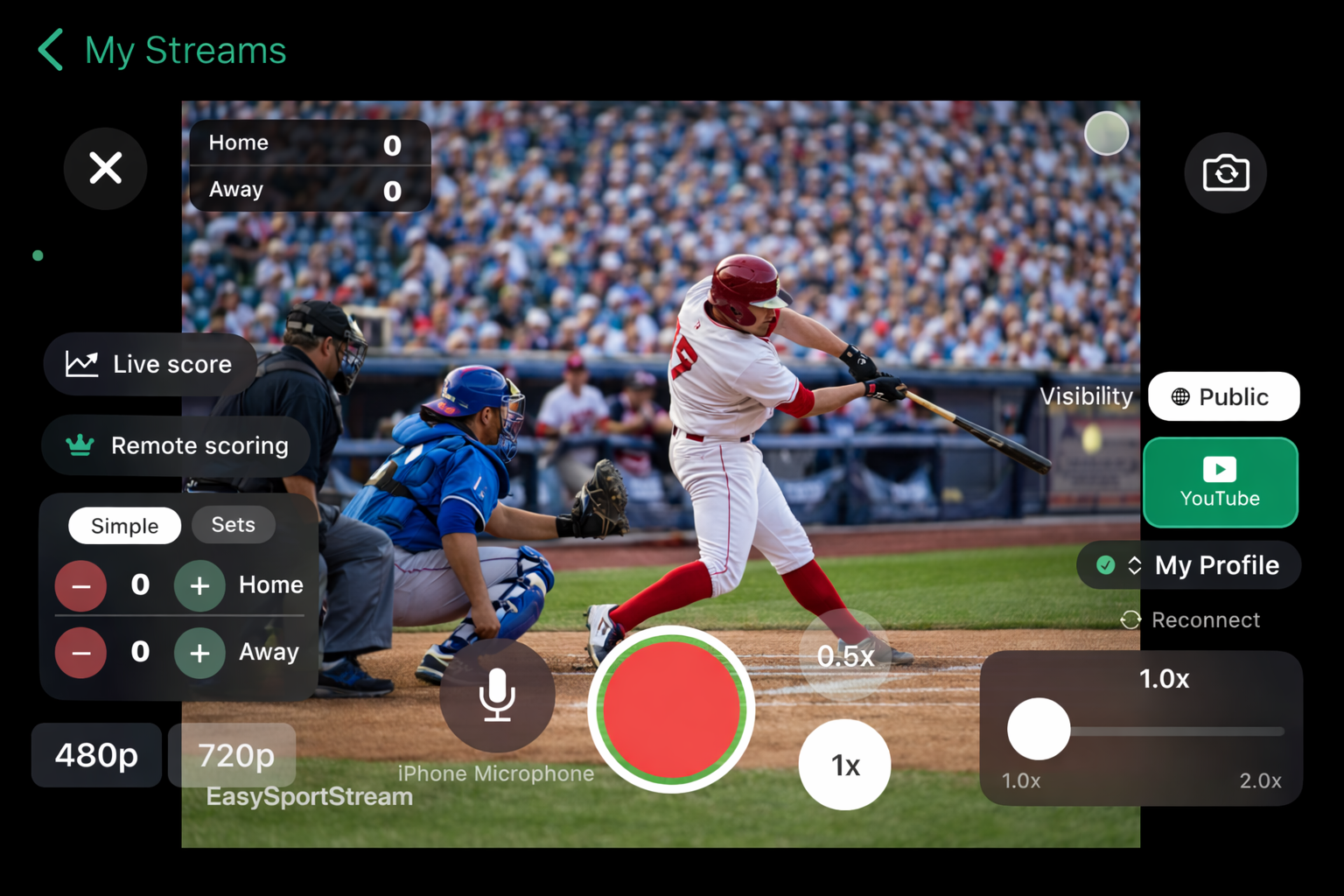 EasySportStream app — live streaming interface
